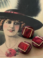 15mm×16mm Japanese ヴィンテージボタン カボション マーブル調 レッド×ゴールド アクセサリーパーツ 装飾材