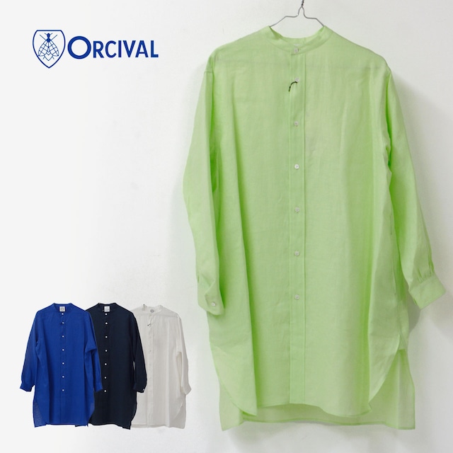 ORCIVAL[オーチバル・オーシバル] W LINEN BAND COLLAR LONG SHIRT [OR-B0268YLF] リネン バンドカラーロングシャツ・長袖シャツ・リネンシャツ・ロングシャツ・チュニック・LADY'S [2024SS]