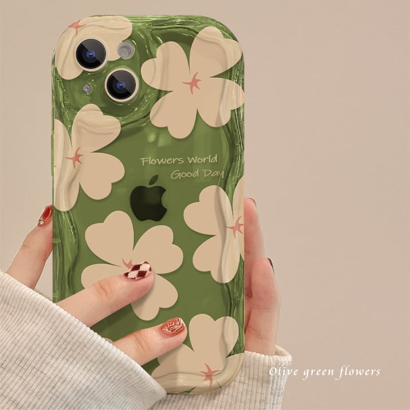 iPhone全機種対応】緑に映える◎かわいい フラワー 透明ケース