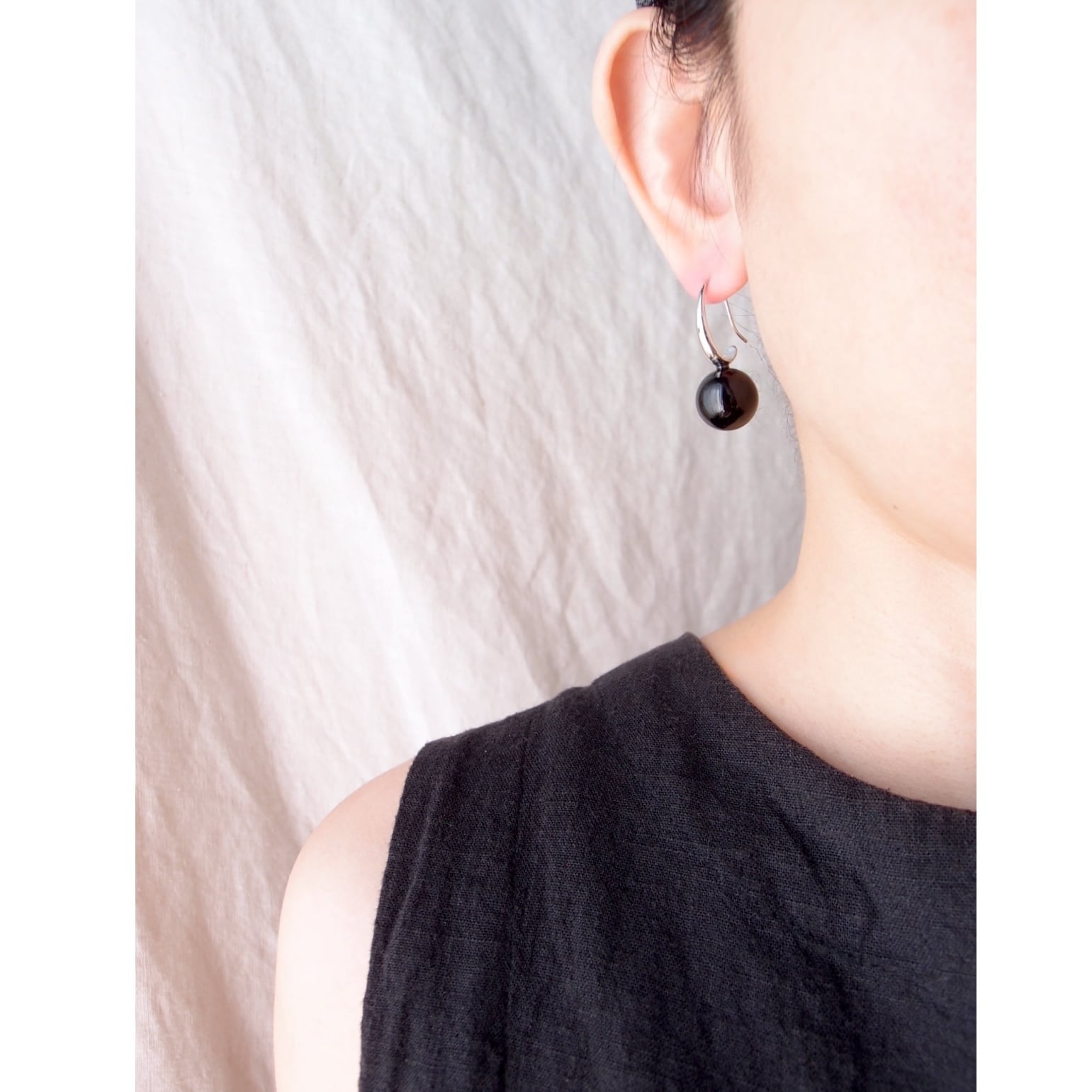 再入荷【Silver color】Black onyx Drop Earrings／ブラックオニキス