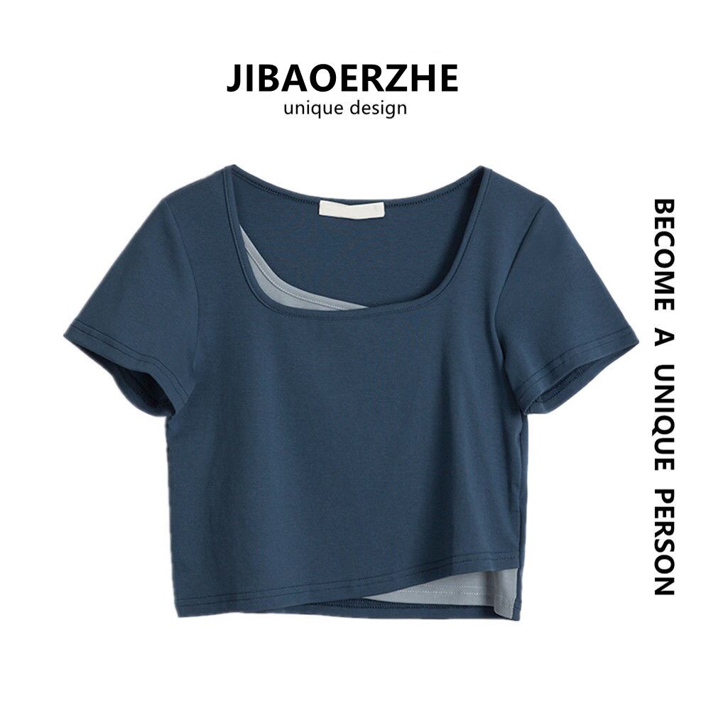 サマーショートTシャツ ハイウェストウェストスリムトップス 夏物 スクウェア ケッペル92950625754