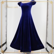 フラダンス 衣装 ワンピース ドレス uino! ブルー系 ハワイ製 ベロア生地 ワンカラー 無地 シンプル 光沢感 高級感 上品 豪華 綺麗 大人 かわいい ベロア 深いブルー ハワイアン アロハ フラ ダンス レッスン 練習