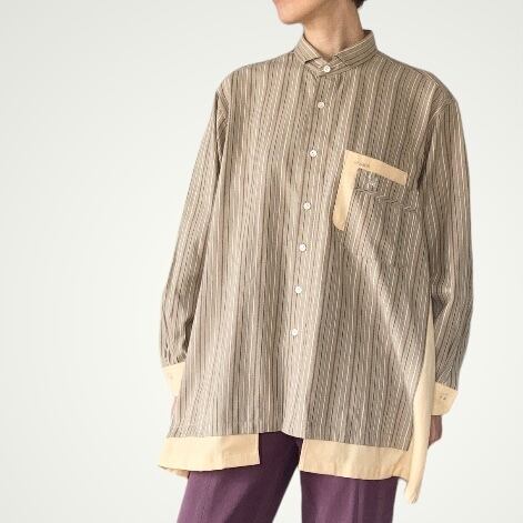 ZOZOTTE remake unisex oversize shirt typeA / リメイクユニセックスオーバーサイズシャツ/ベージュ系ストライプ柄