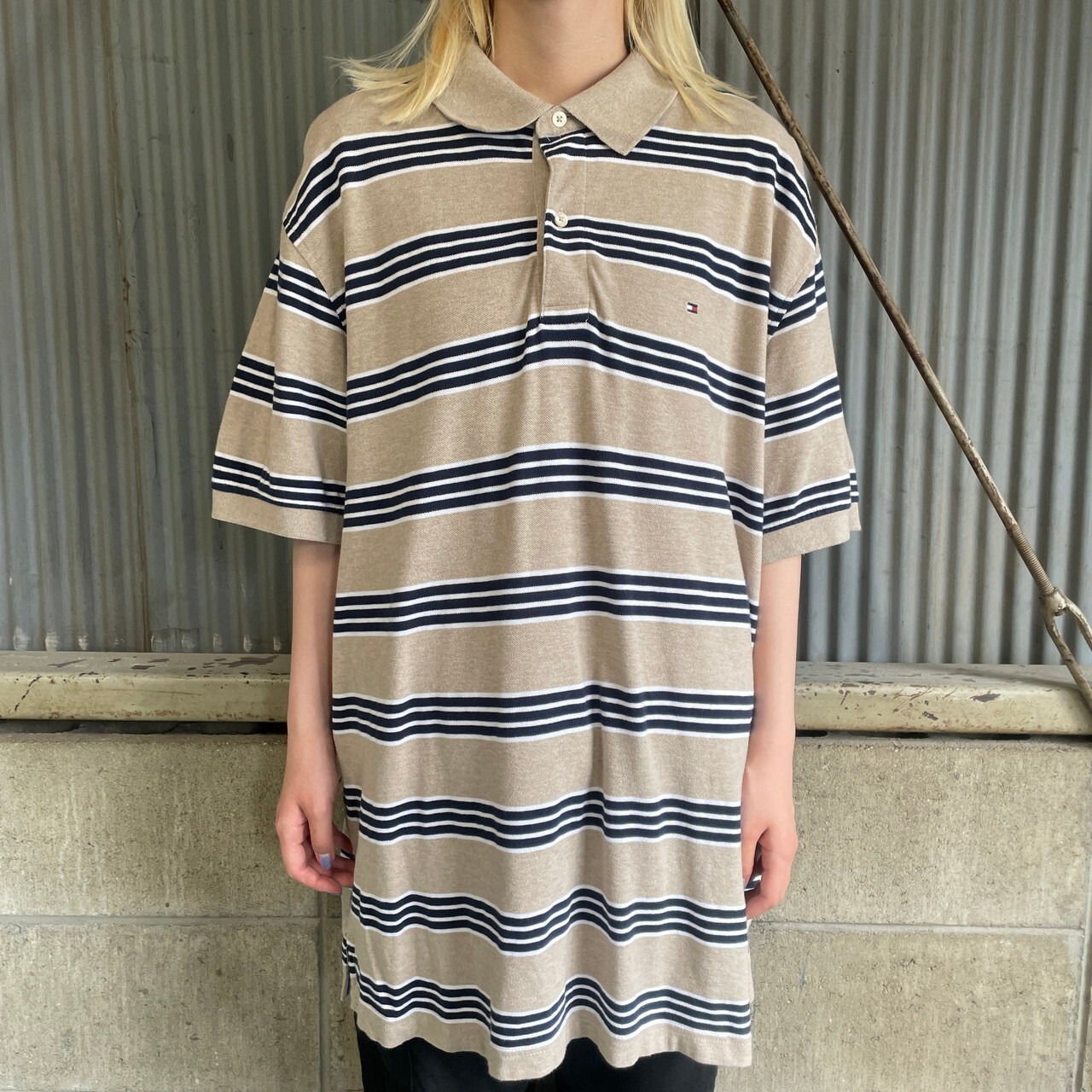 TOMMY HILFIGER トミーヒルフィガー ボーダー ポロシャツ メンズXL 