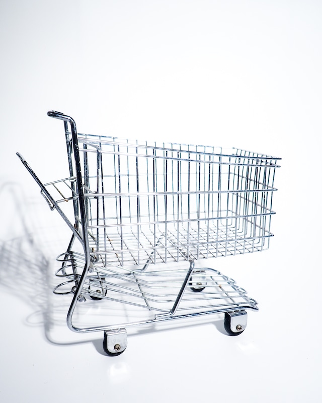 steel shopping cart with rolling wheels
