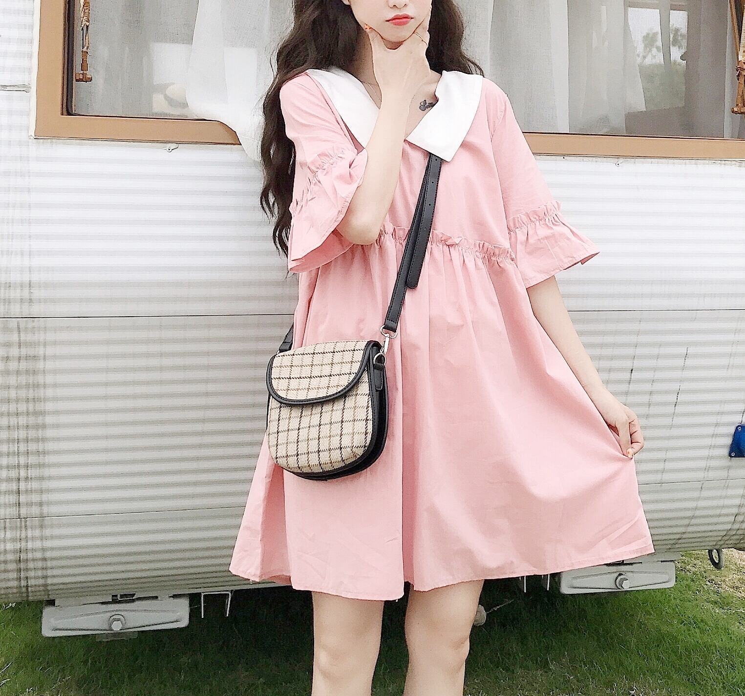 ワンピース 43 スウィート清新春夏カジュアル森ガール前後両用aライン五分袖ショートワンピース bloem ワンピース 43 スウィート清新春夏カジュアル森ガール前後両用aライン五分袖ショートワンピース bloem