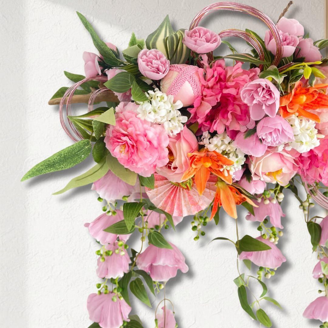 流木×華やか迎春ウォールリース｜ボタンと芍薬の特大お正月飾り｜玄関