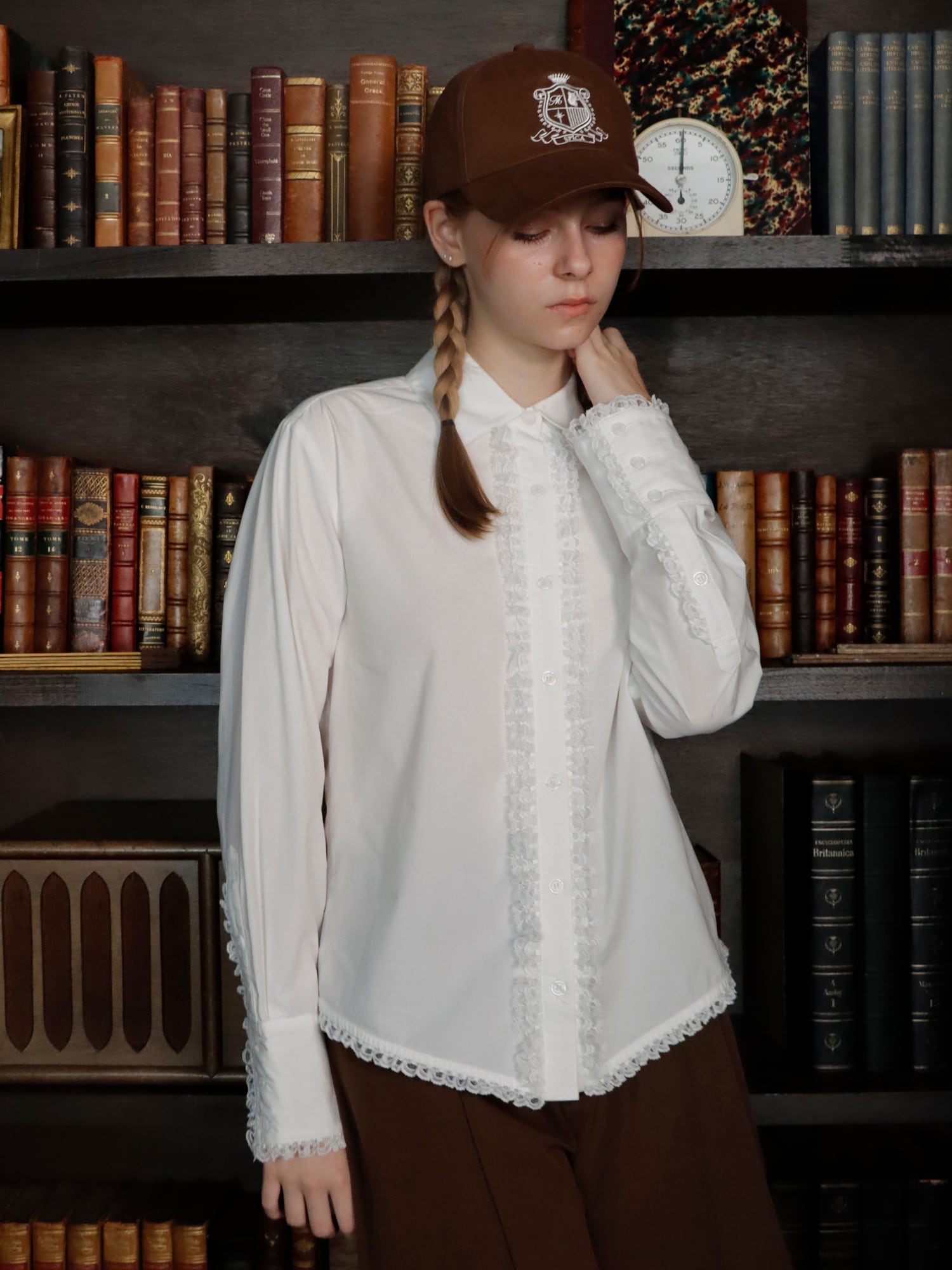 LACE TRIM SHIRTBLOUSE -WHITE- | mieya mieya