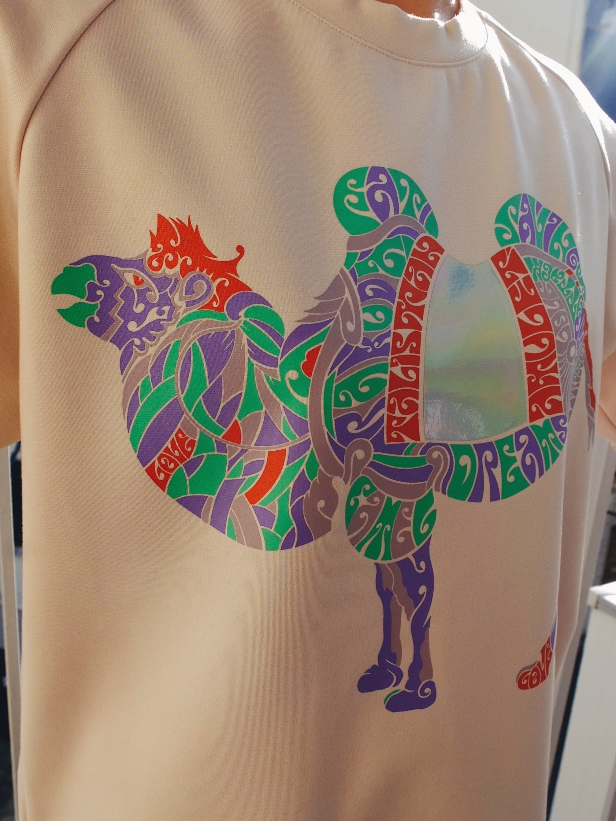 らくだ、楽か?楽じゃね~の長袖Tシャツ  C/#ベージュうっすらピンク
