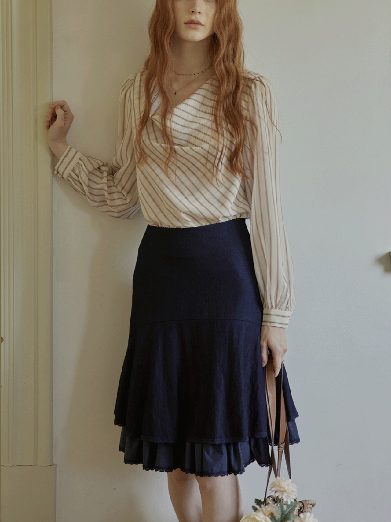 Brume Rayée Draped Blouse F0786