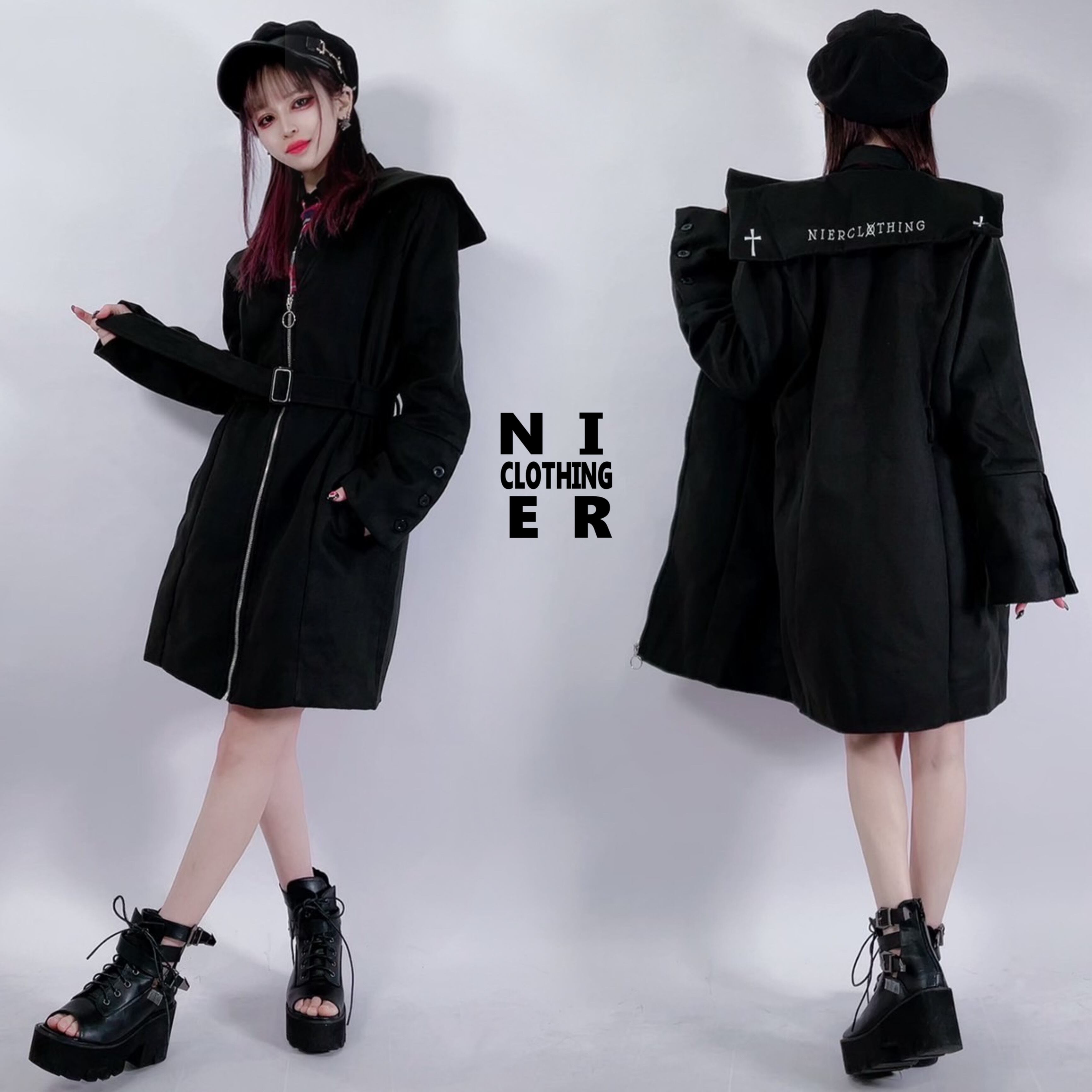 セーラー襟BLACK COAT【取り外し可能ベルト付き】 | NIER CLOTHING powered by BASE