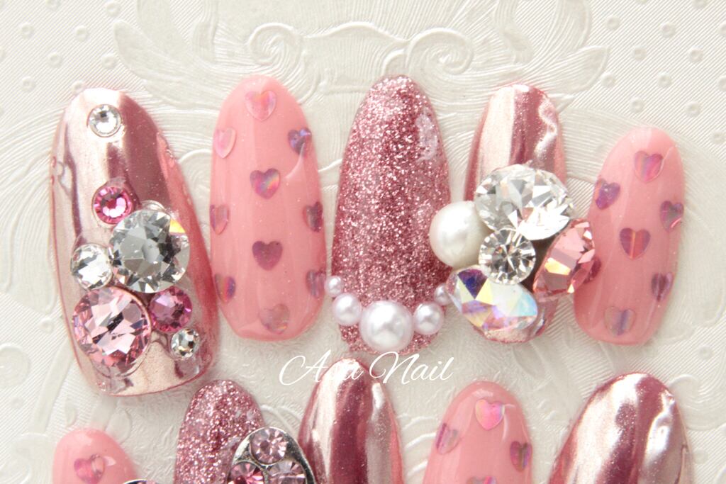 No.1 オーロラ×ワンホン×チーク 蝶々ネイル ネイルチップ（つけ爪