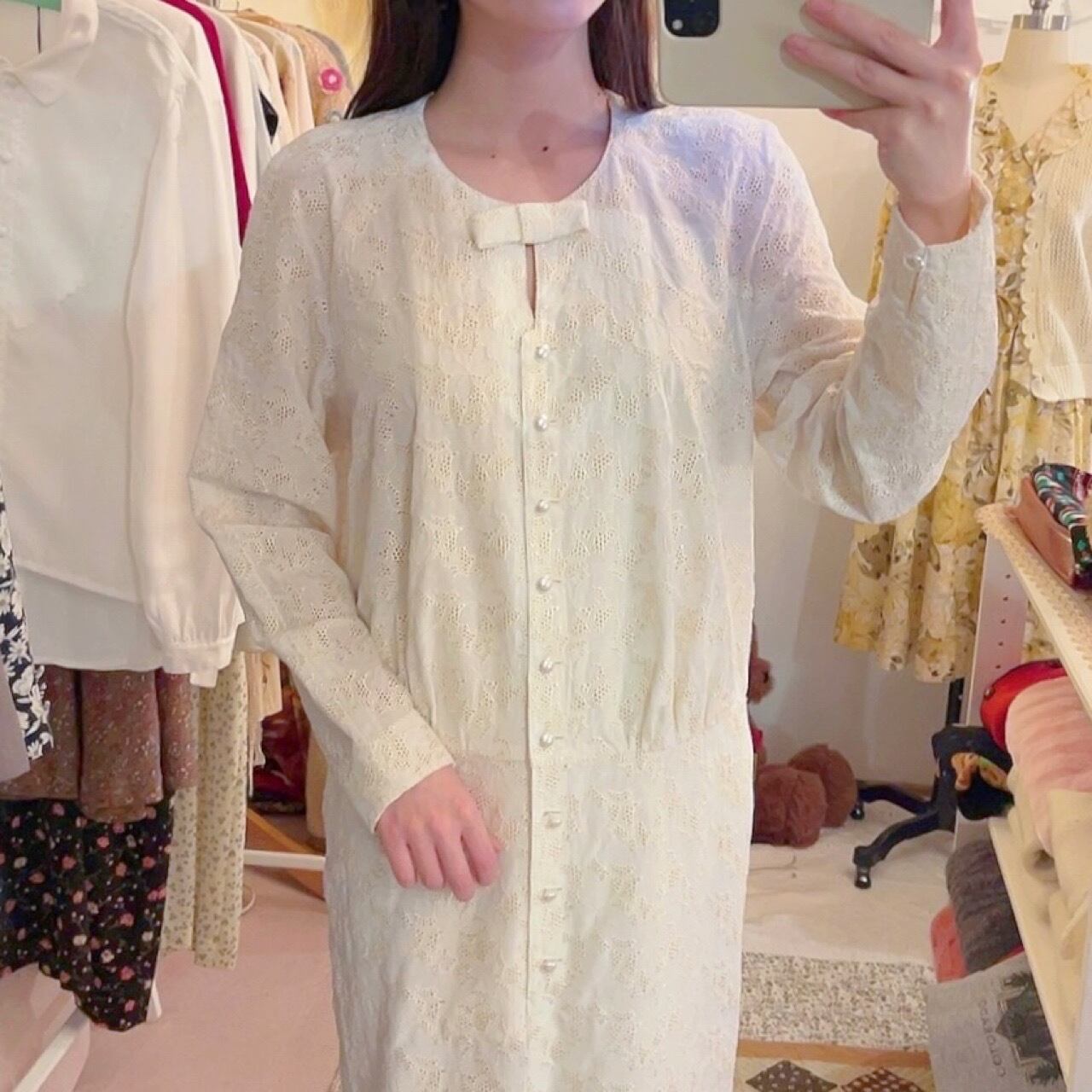 white leaf lace ribbon one-piece