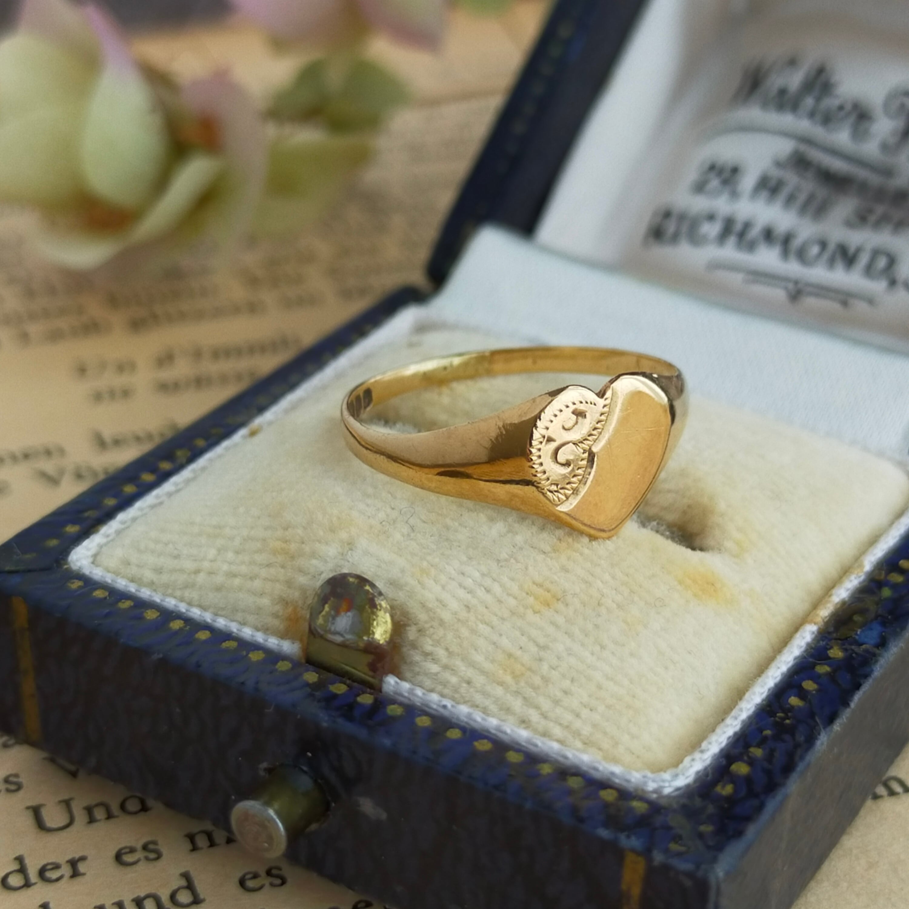 英国 1980年 ヴィンテージ 9kゴールド ハート シグネットリング