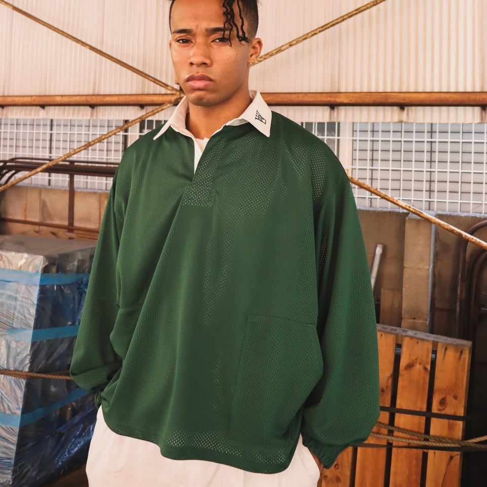 WOODBLOCK】 LS MESH RUGGER SHIRT (Green) | 火ノ鳥OnlineStore