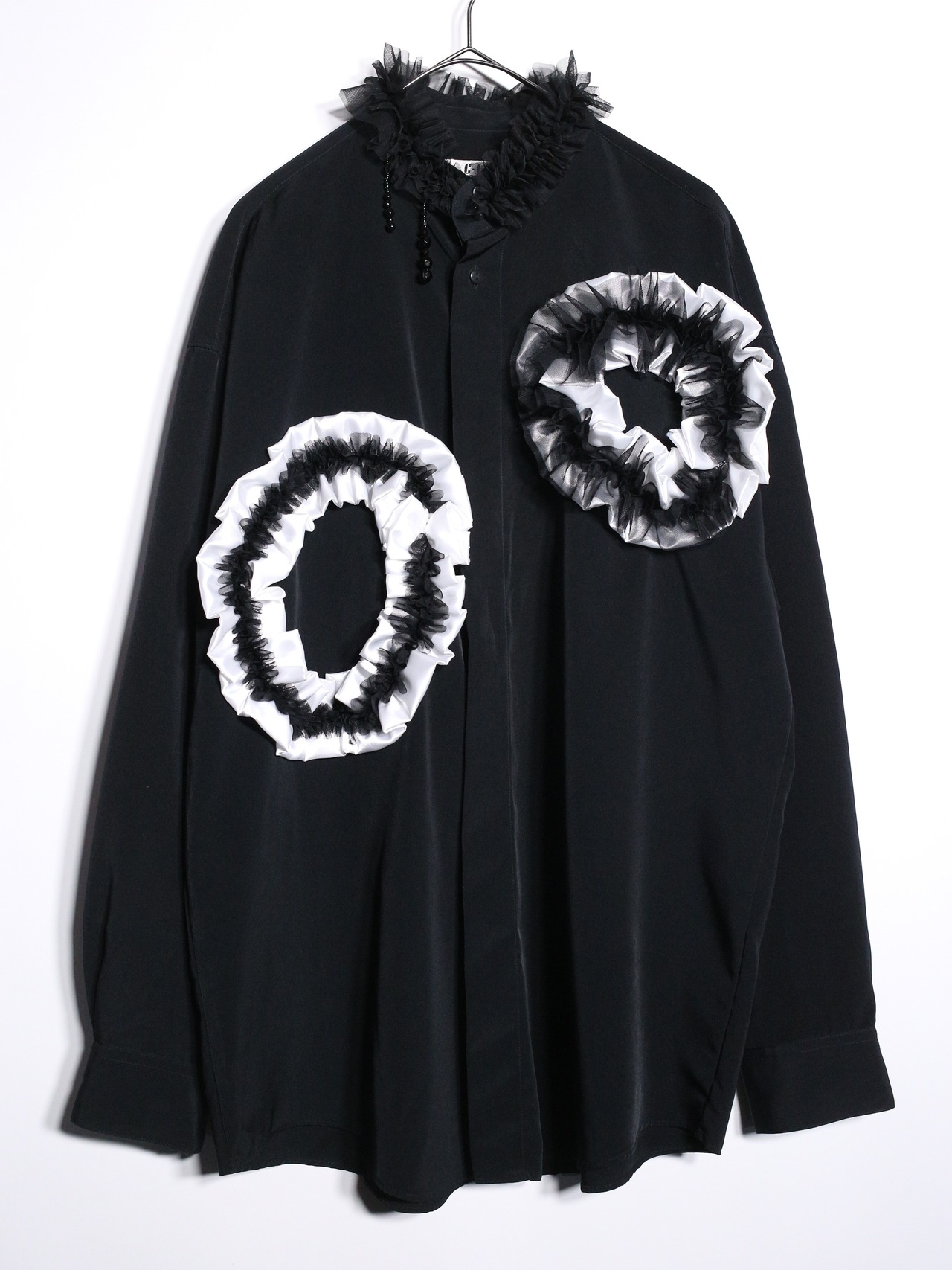 REMAKE / satin lace frills and bees custom dress shirt - 7