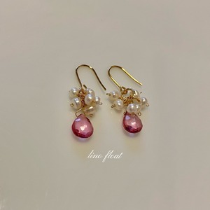 pure elegance pink  ピンクトパーズ＆淡水パールのピアス