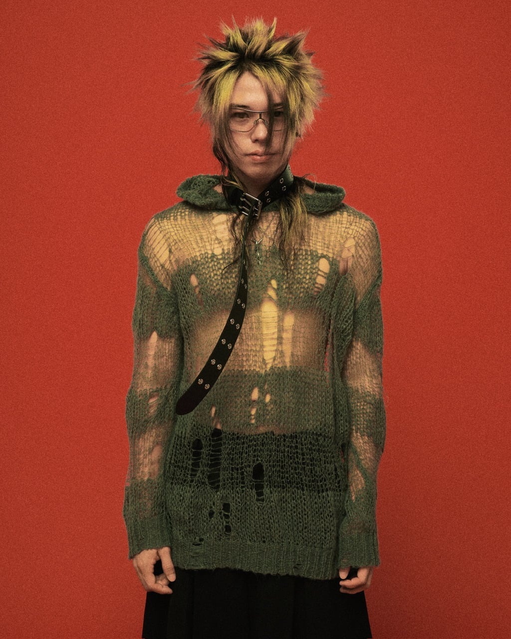 ダメージニットフーディー　GRAY