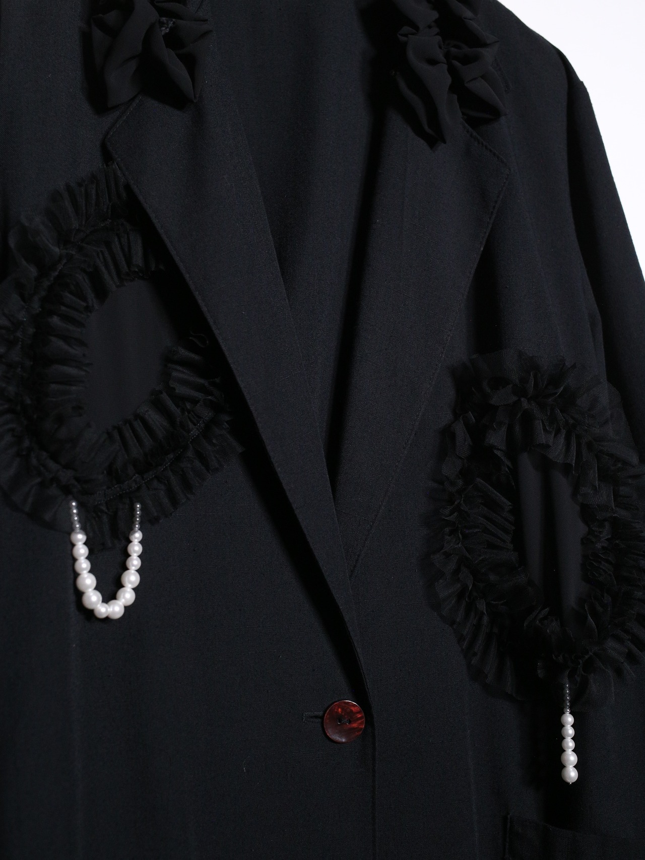 REMAKE / lace frills and pearl custom easy tailored jacket - 8