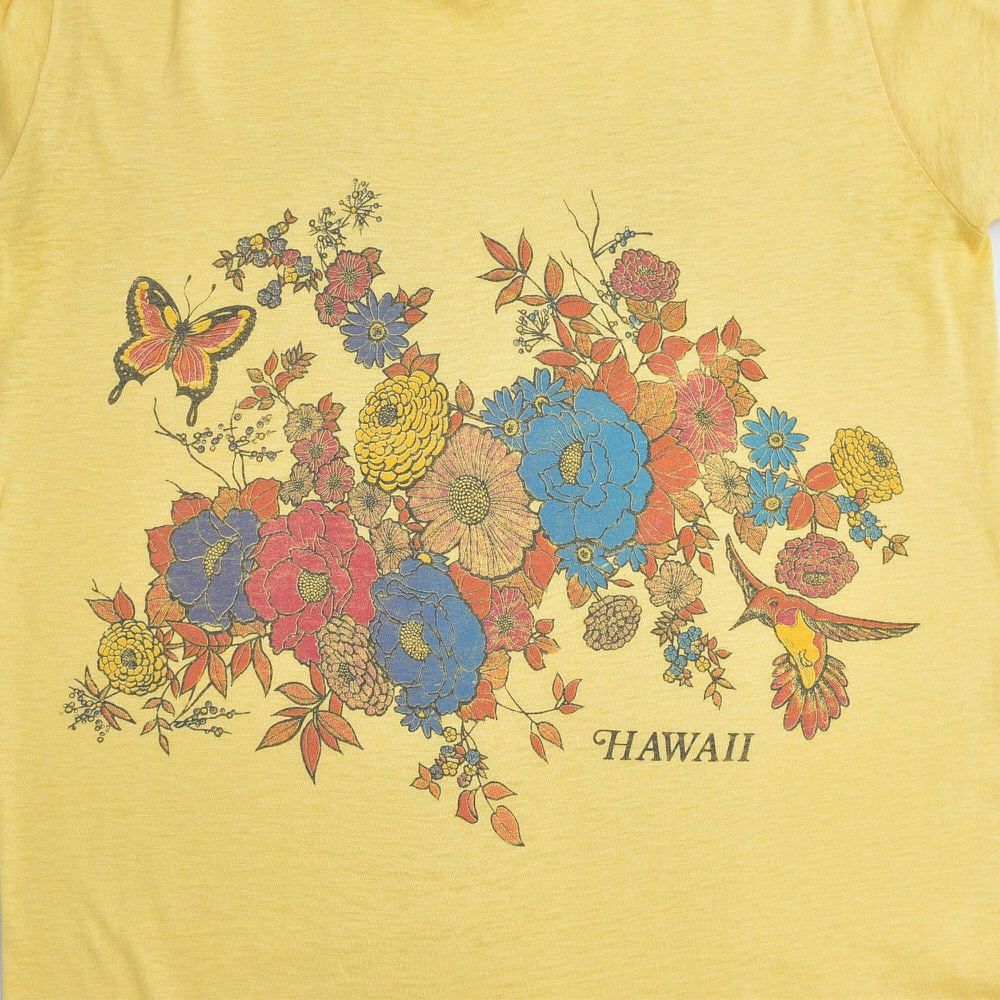 70～80s Hawaii Art design ボタニカル アート Tシャツ ハワイアン 花