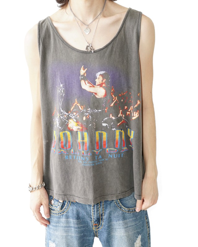 "Johnny Hallyday / Retiens Ta Nuit” 1993's vintage super fade tank-top