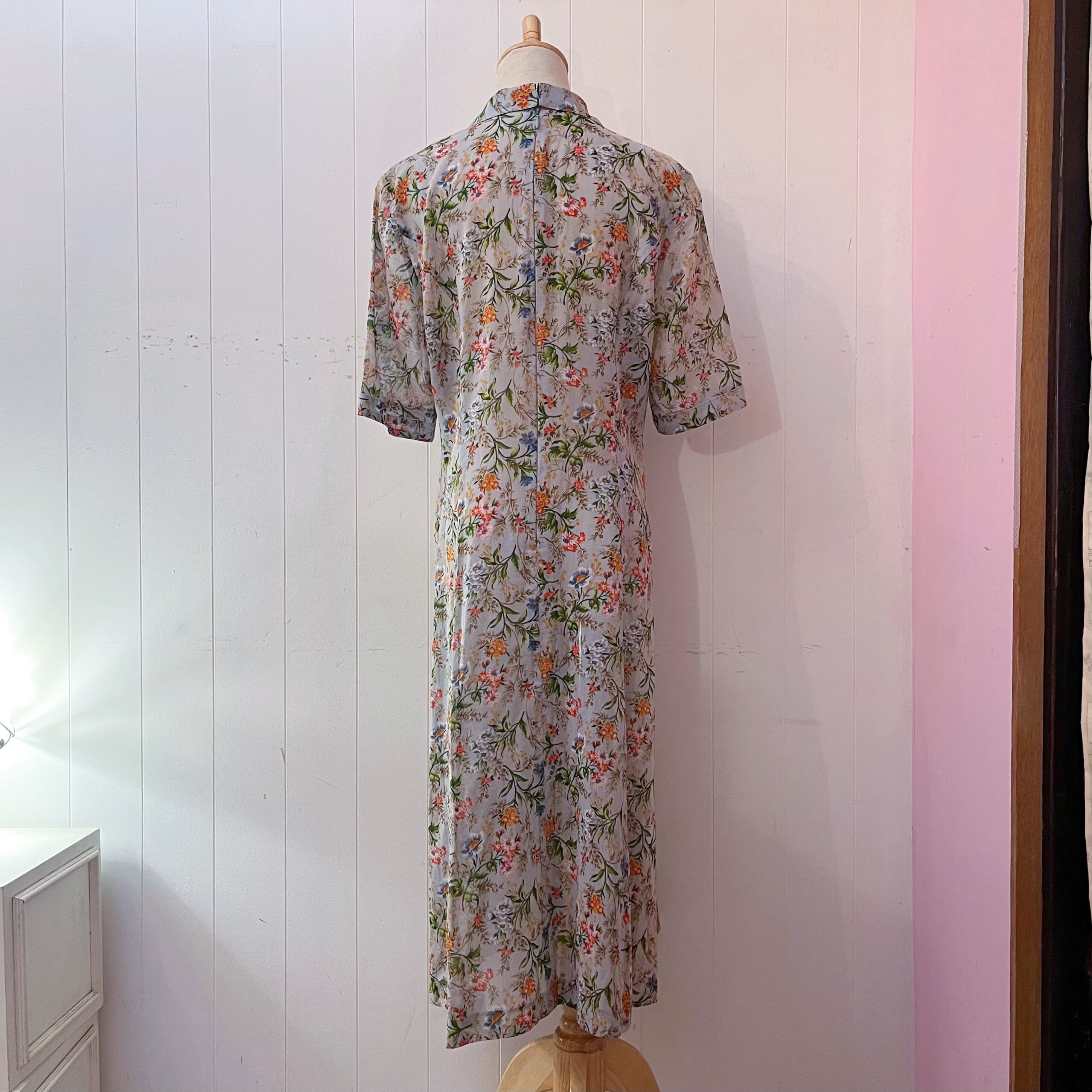 botanical flower light blue one-piece