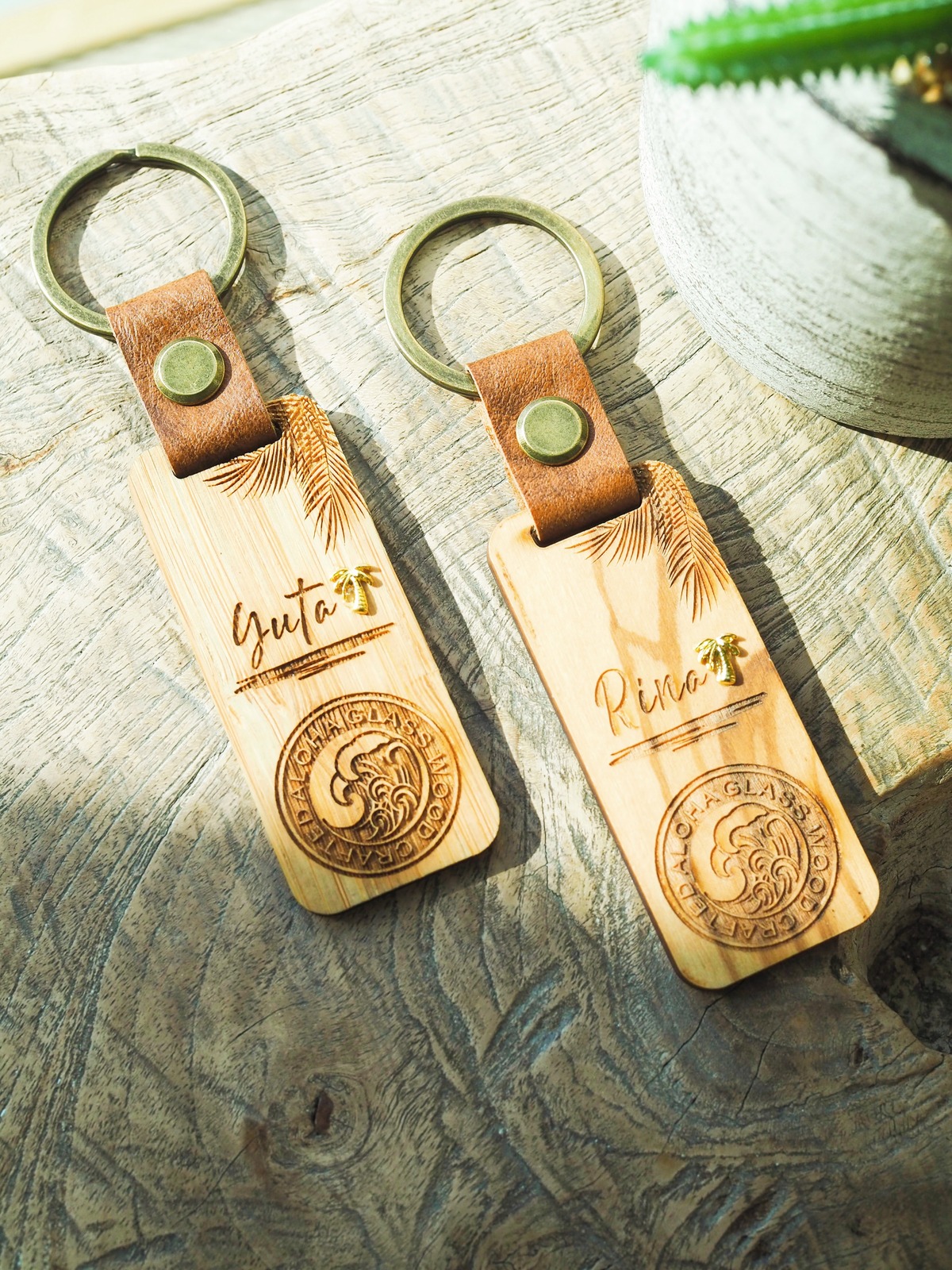 Wood key holder(leaf&wave) | ALOHA GLASS