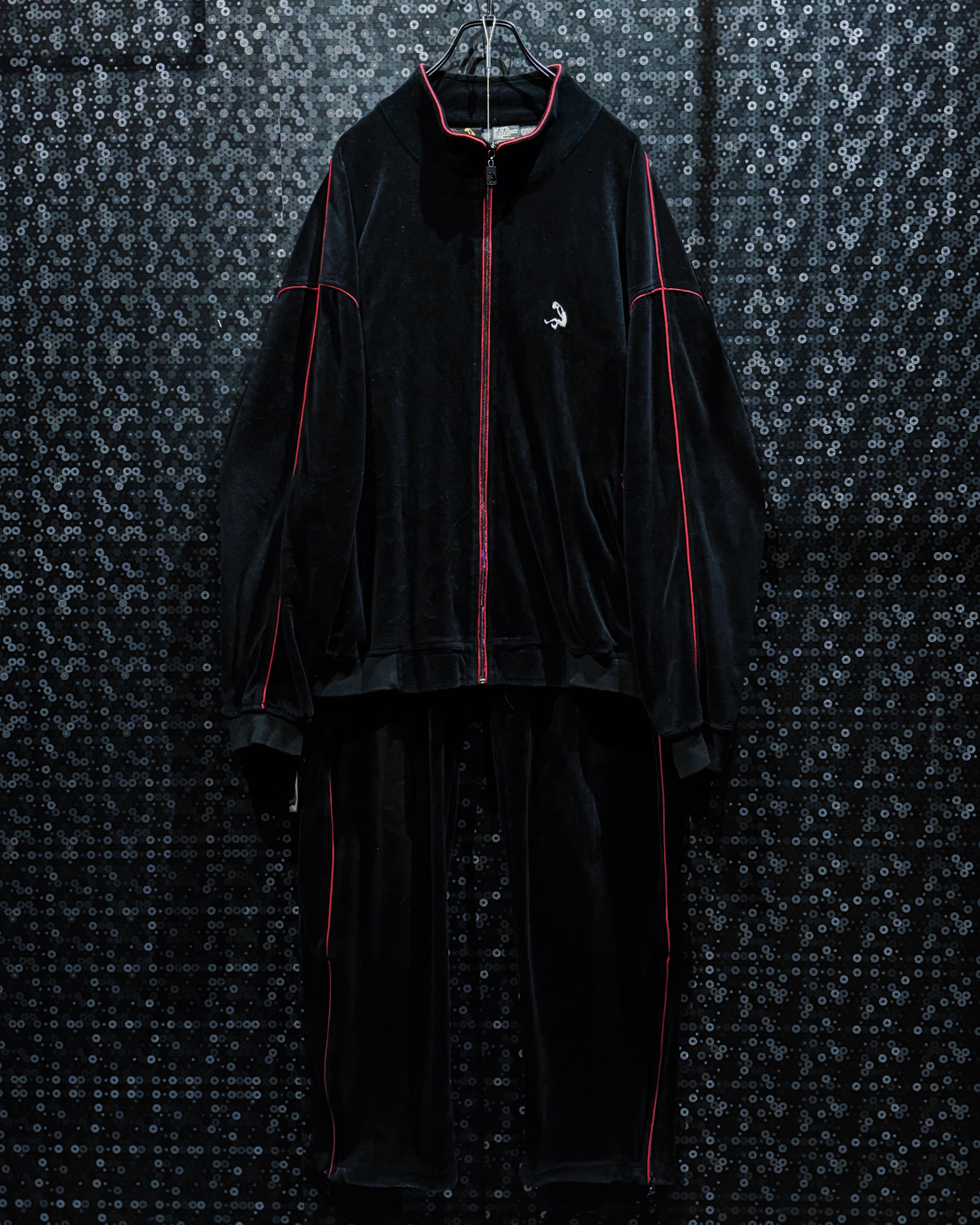 【ÆIEM】“PRO CLUB” Vintage Black Velour × Red Piping Soccer Motif Track Setup