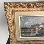 油絵　ポン・ヌフ　アンティーク額入り　セーヌ川　橋のある風景 　額もの　壁面インテリア　12otab2