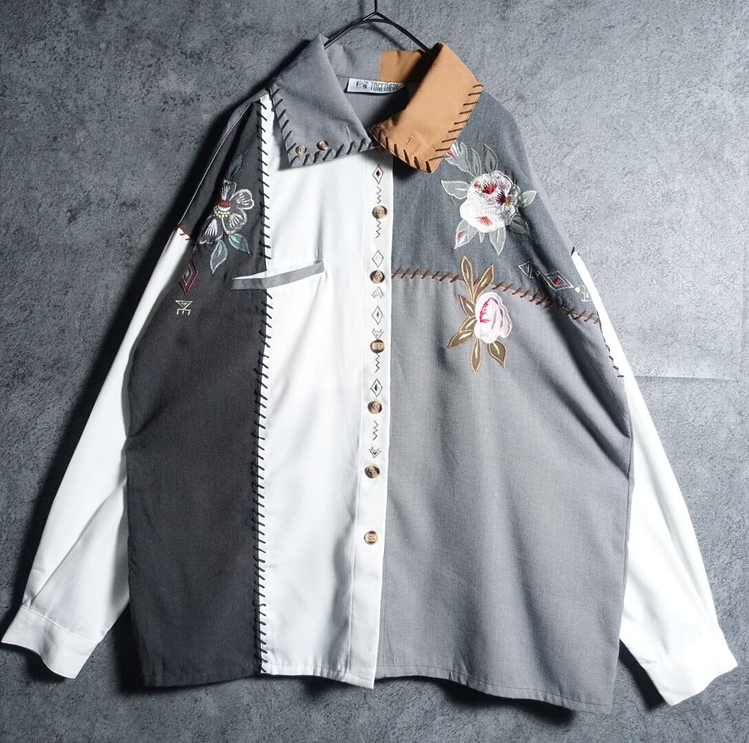 EURO Patchwork Flower & Geometry Motif Embroidered Design Shirt