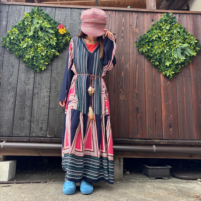 ボヘミアンゆったりワンピース