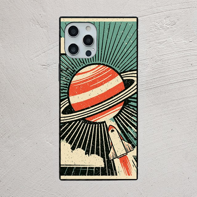 受注生産 iPhoneケース リング惑星とロケットの宇宙柄｜スペースエイジ RFSP060B