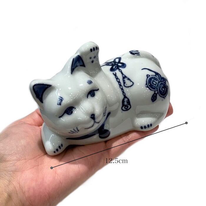 青花三匹猫 3匹セット 96024b 招き猫 福 満福 来福 千福 笑福 縁結び