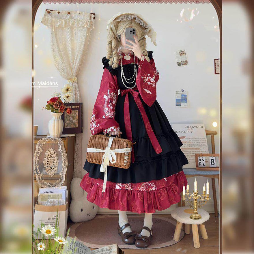 中華ゴシック赤黒セットアップ 和袖ロリィタ | ゴスロリ通販 With U