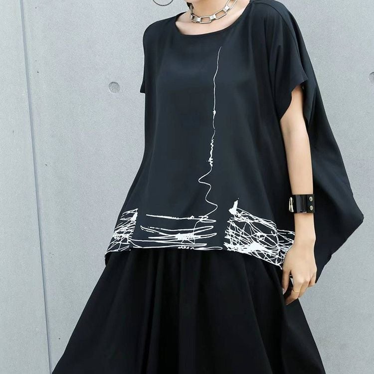 OVERSIZED PRINT BATWING SHORT SLEEVE T-SHIRT M-17310