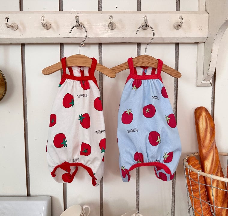 tomato all in one S ~ XL 2color / 犬服 新作 夏 袖なし 可愛い犬の服 ドッグウェア オールインワン  ペット ワンコ服 小型犬 中型犬 猫 ロンパース tsu45