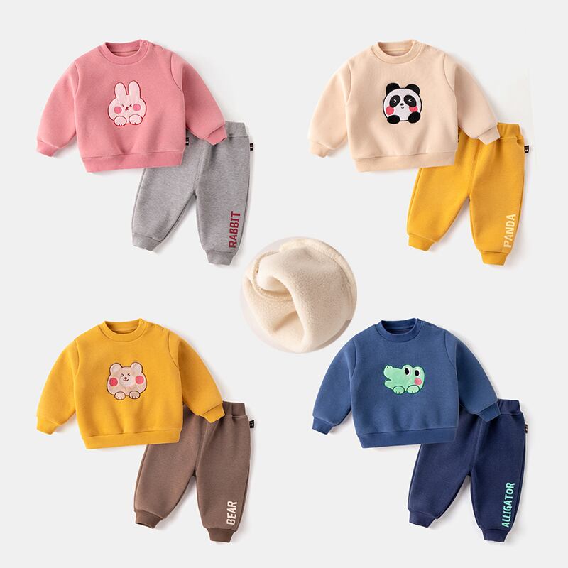 赤ちゃんのセータースーツ秋と冬プラスベルベットの服、赤ちゃんの冬暖かいツーピーススーツ、冬の服を男性のeignスタイルの子供 Duduベイビー25151102438