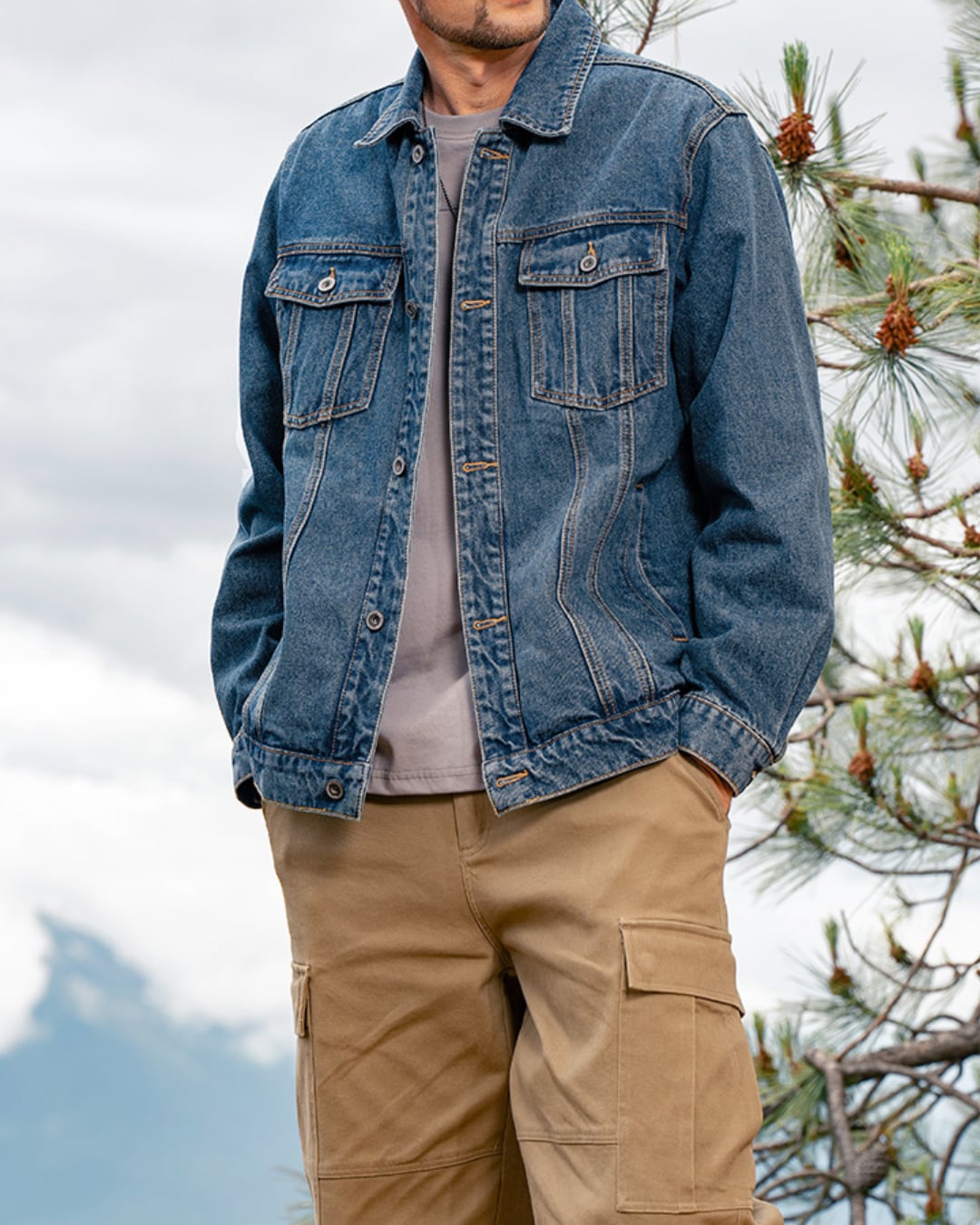 アメリカン レトロウォッシュ加工デニムジャケット 4色 E0167