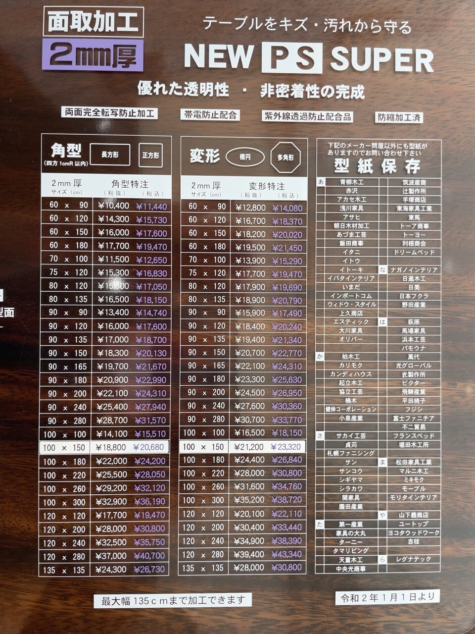 PSマット 2mm厚 飛騨産業 ダイニングテーブル SN384WPにて使用 180