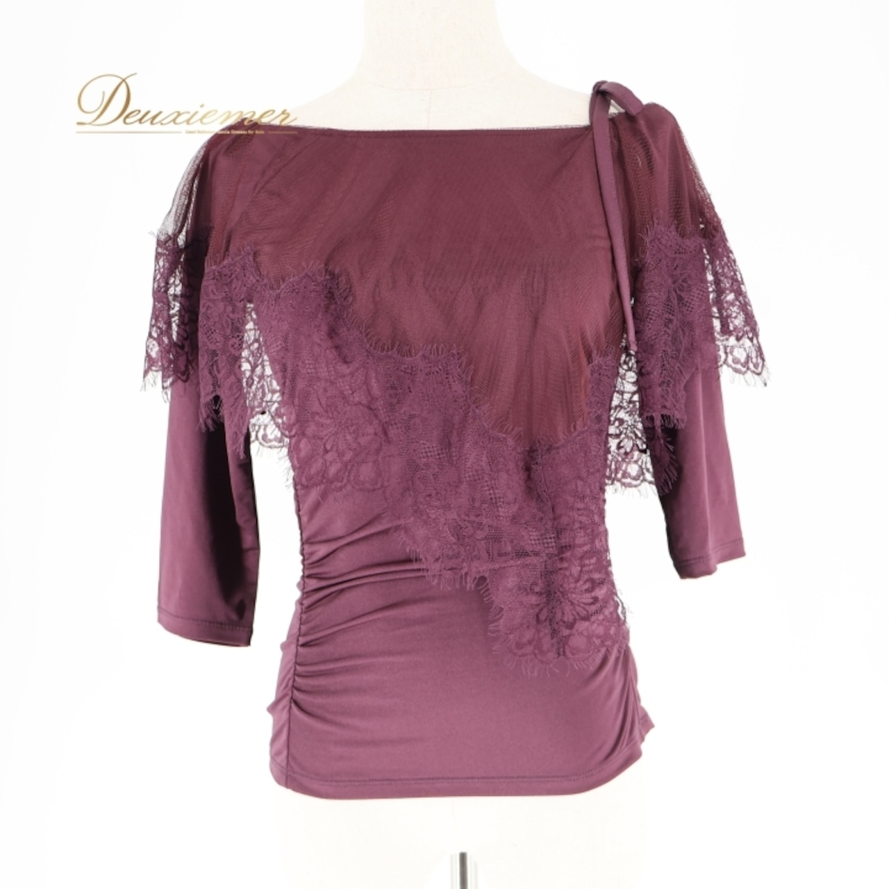 社交ダンス 衣装 トップス ブラウス パープル系 チャコットロイヤルダンス Chacott ROYAL DANCE 日本製 紫 レース 練習 レッスン 伸縮 ストレッチ 華やか かわいい 上品 落ち着いた色 パーティー イベント ステージ ダンス衣装