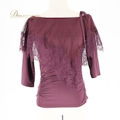 社交ダンス 衣装 トップス ブラウス パープル系 チャコットロイヤルダンス Chacott ROYAL DANCE 日本製 紫 レース 練習 レッスン 伸縮 ストレッチ 華やか かわいい 上品 落ち着いた色 パーティー イベント ステージ ダンス衣装