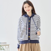 【SALE 40%OFF 4/14 10:00まで】reve bleu カラフルハート型釦 ニットフーディーカーディガン【M~L】ネイビー