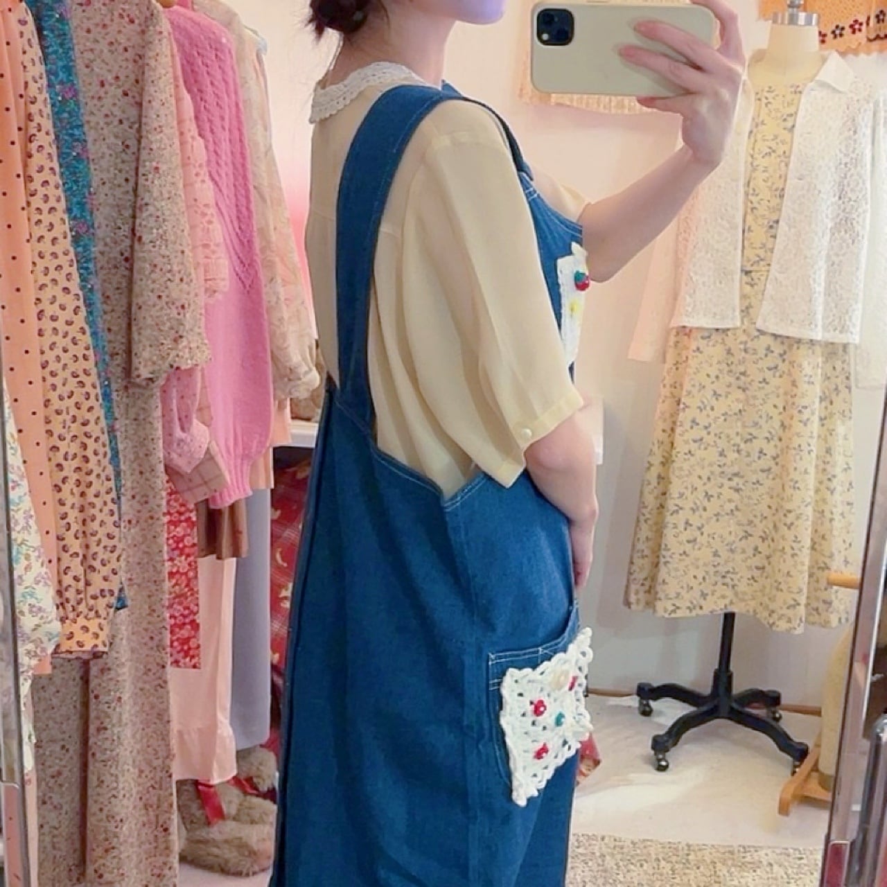remake ✂︎ yellow ribbon frill pocket jumper skirt