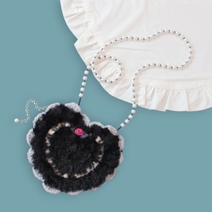knit heart smart-phone pochette(black)