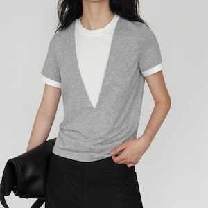 フェイクレイヤードハーフスリーブカットソー(2color) CS3307