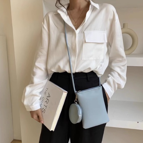 スマホバッグ レディース バッグ 鞄 かばん ショルダーバッグ 肩掛けバッグ 斜め掛けバッグ スマホポシェット ミニバッグ コンパクト サークルポーチ付き シンプル 無地 スマホショルダー 女性