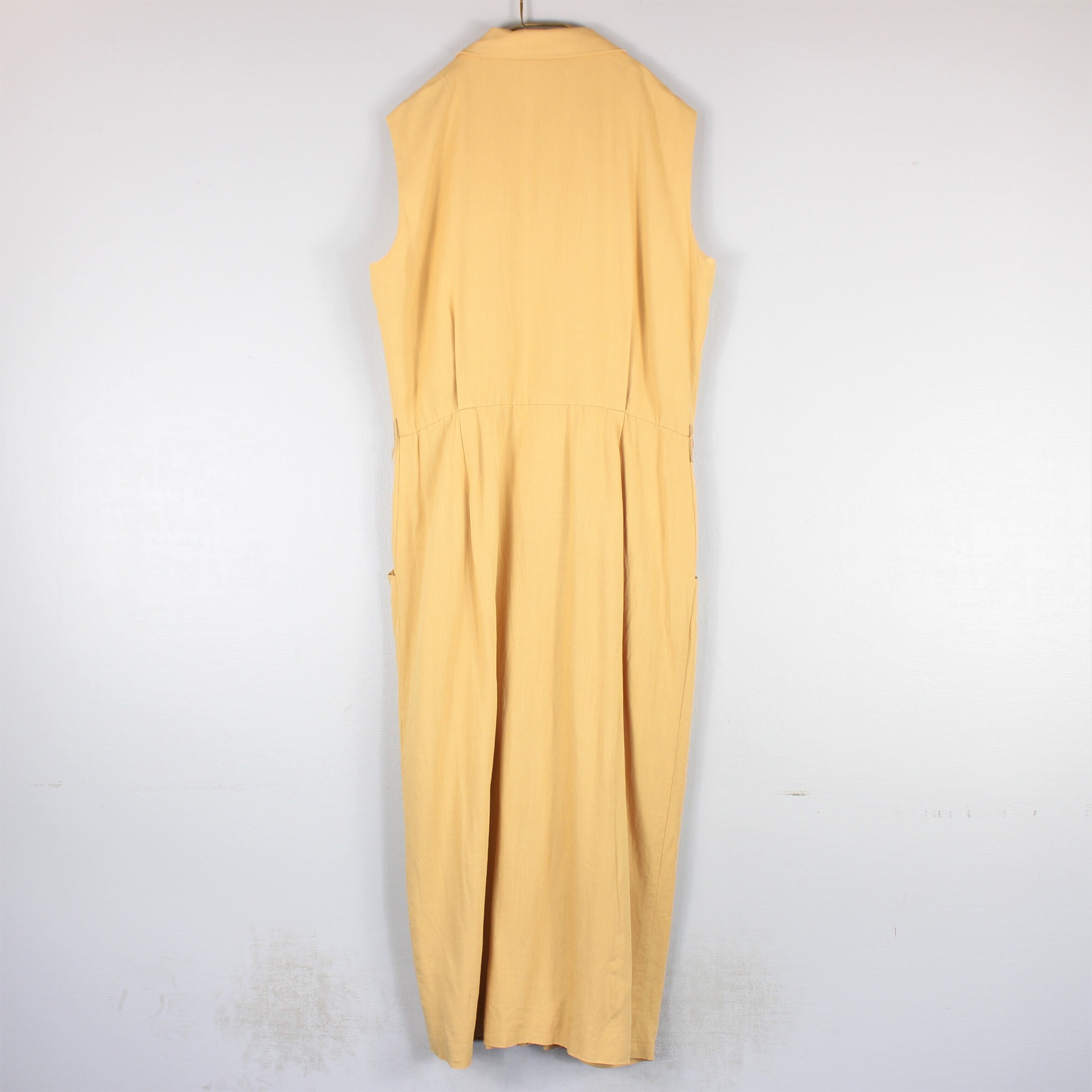 USA VINTAGE DONNA RICCO LINEN FRONT BUTTON NO SLEEVE ONE PIECE ...
