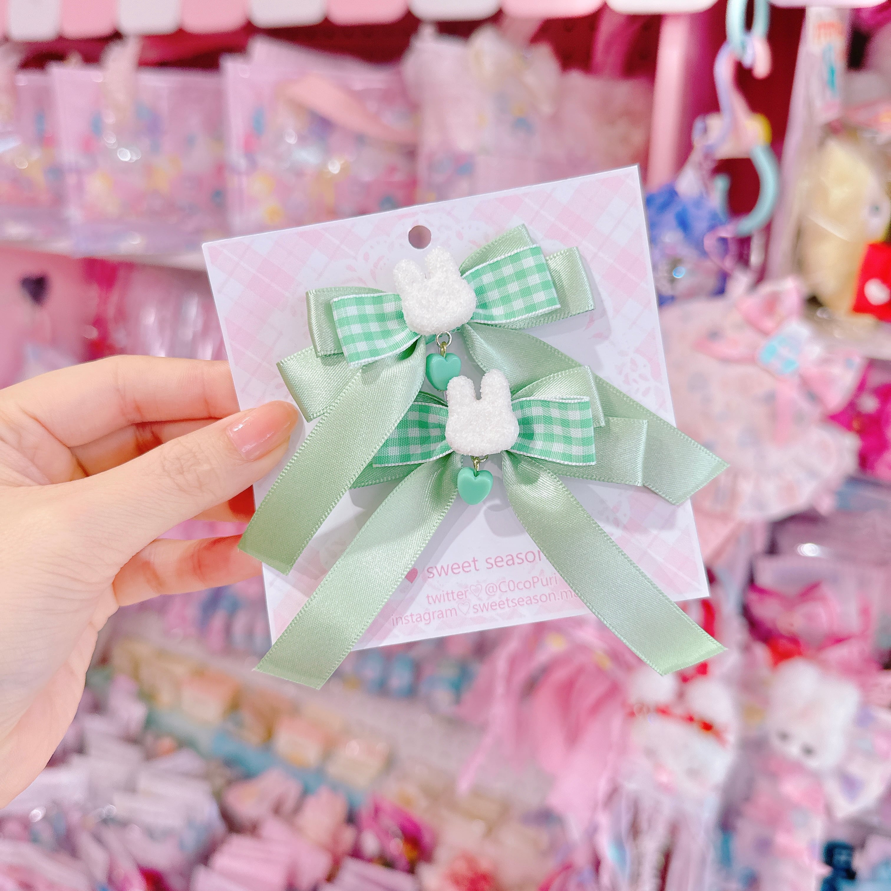 【C8】14-3うさちゃんみつあみリボンツインヘアクリップ