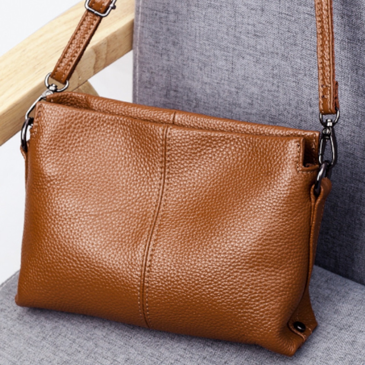 ソフトレザージップスモールショルダーバッグ 6color W10043