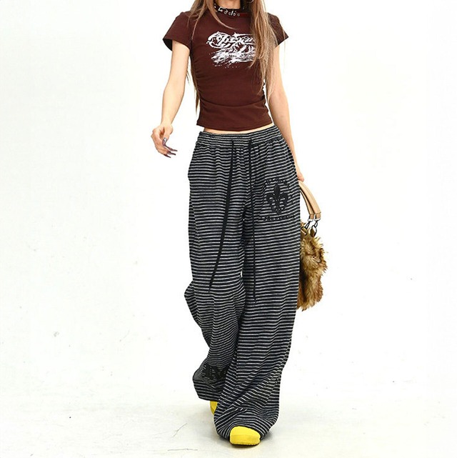 バックグラフィックボーダーワイドレッグパンツ 1col   R01903